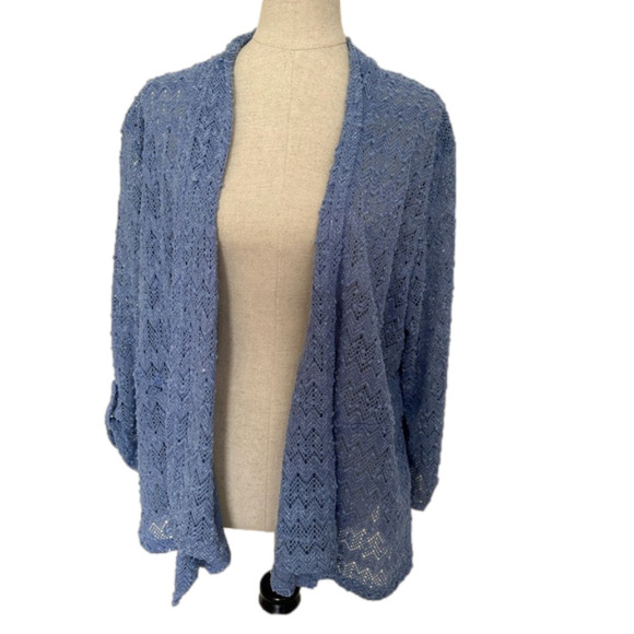 Alfred Dunner Open Front Crochet Jacket with Sequins 3/4 Sleeves - Picture 1 of 7